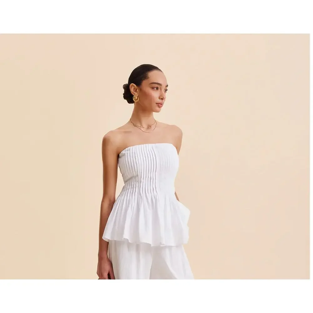 NWT Commense Cotton Pleated Strapless Peplum Top Sz L - Picture 4 of 6